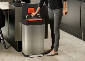 Trash compactor holds up to three times more waste than a similar-sized waste bin