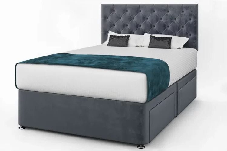 Divan base is a type of storage bed that consists of a wooden structure covered in a soft upholstered fabric