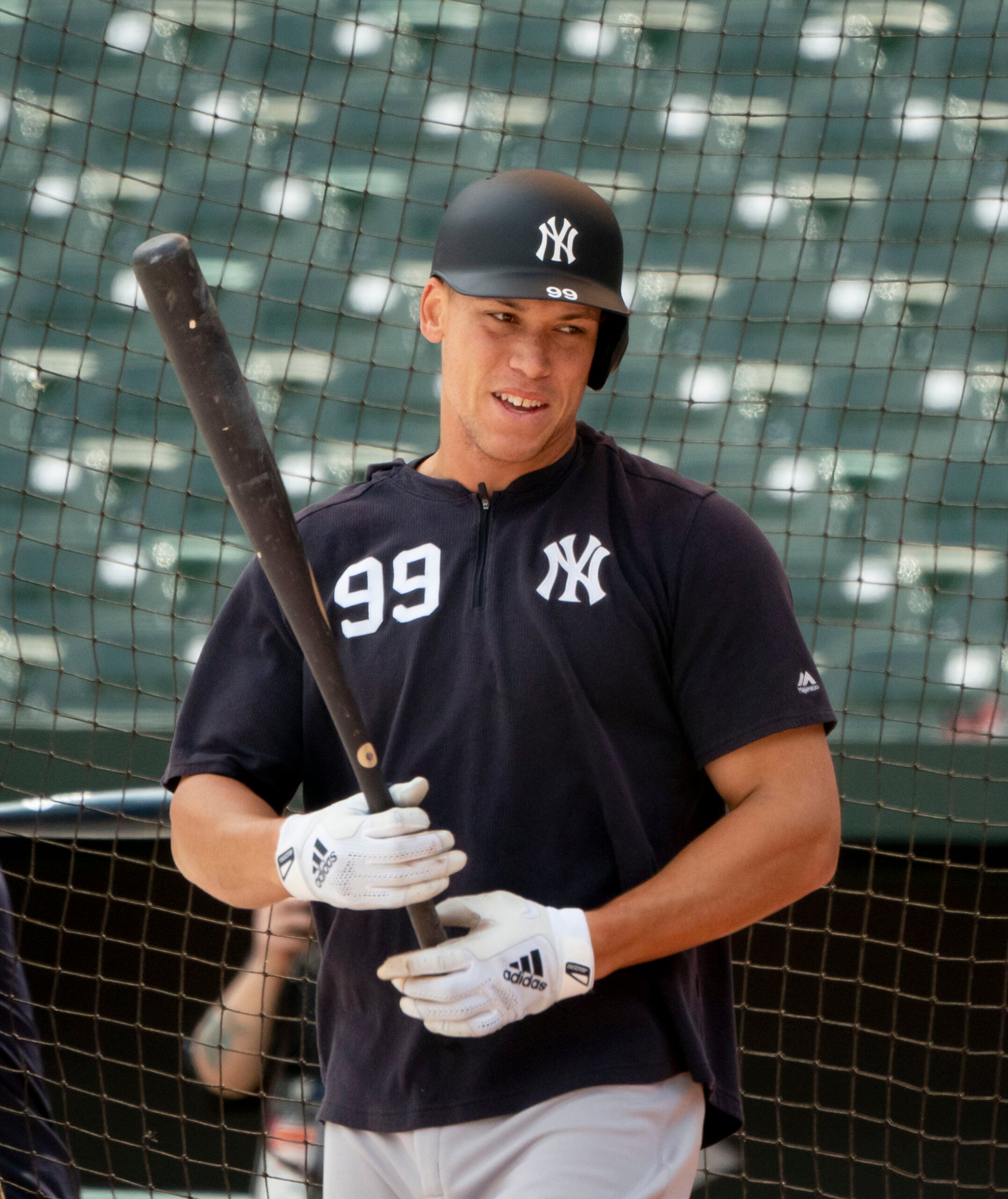 Aaron Judge batting during a Yankees game