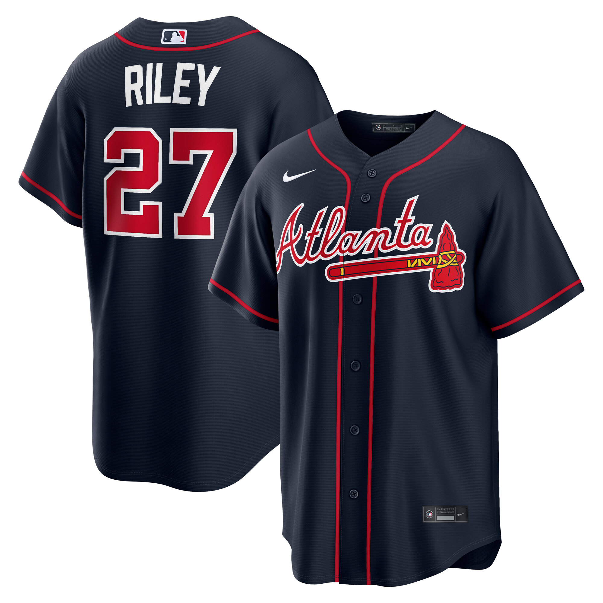 Atlanta Braves Austin Riley navy alternate replica jersey