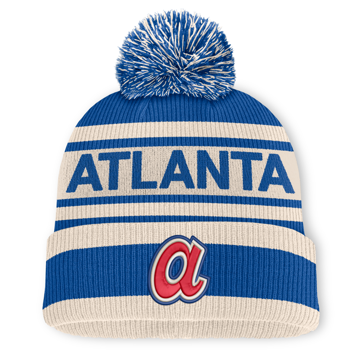 Atlanta Braves royal tape measure cuffed knit hat with pom