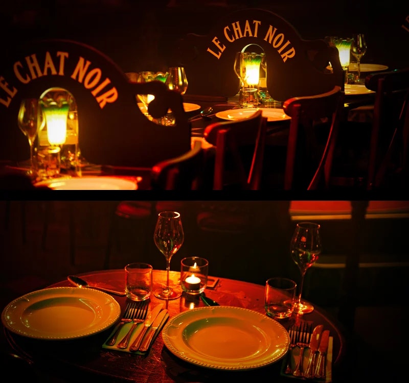 Classic cabaret table seating at Chat Noir