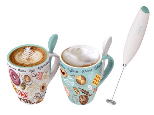 Due tazze e un montalatte del set TWEED The Breakfast Kit