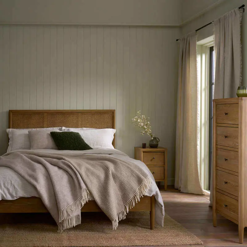 Adina bed in a warm natural bedroom setting