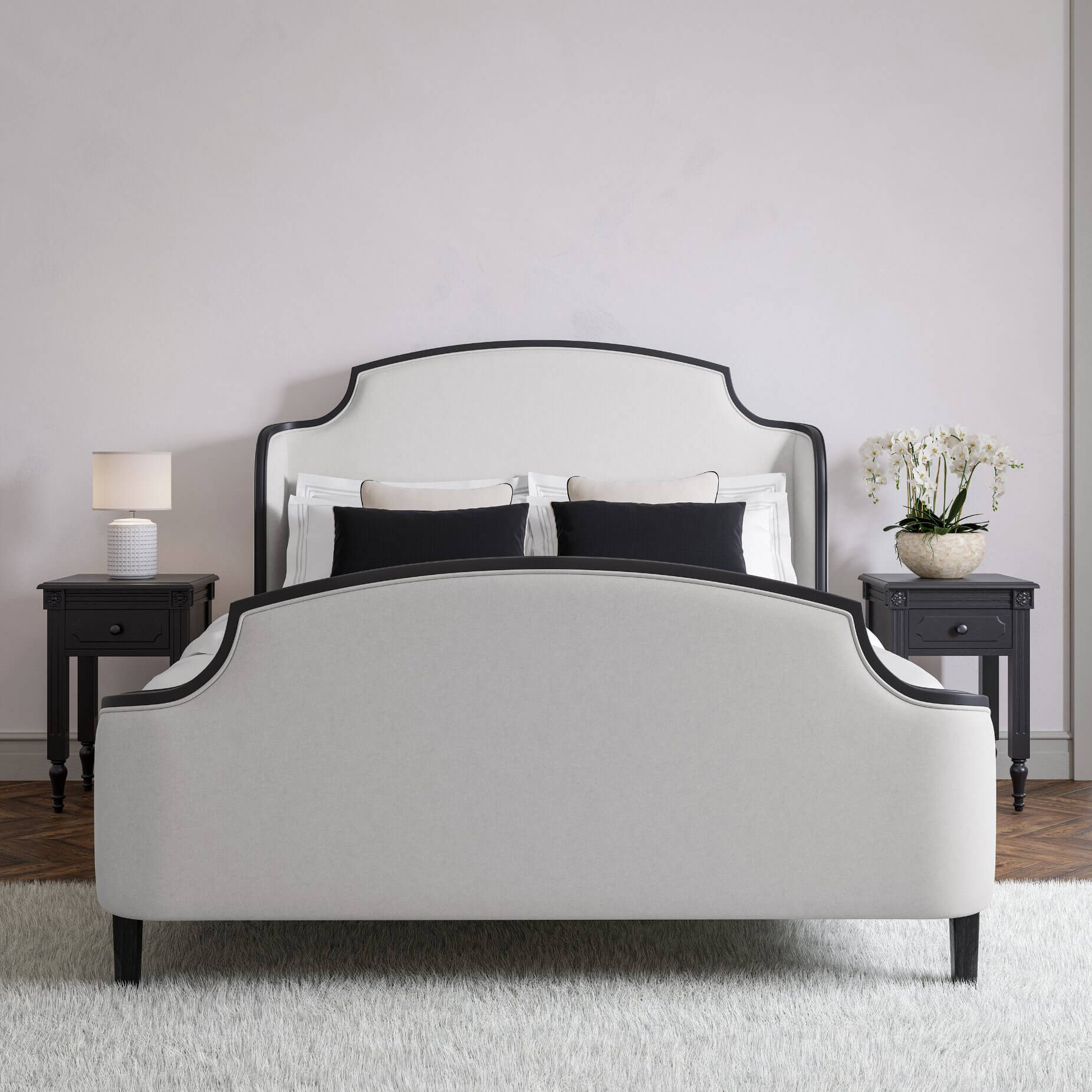 Evangeline natural and black upholstered double bed