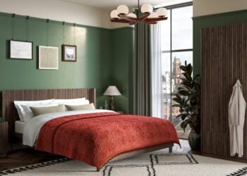 Jacob dark wood bed frame styled in a bedroom