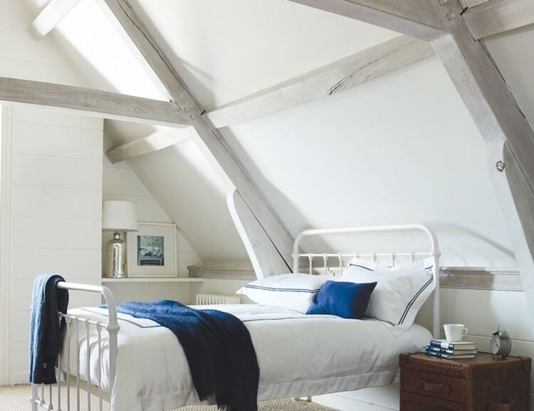 Oliver metal bed styled in a light bedroom