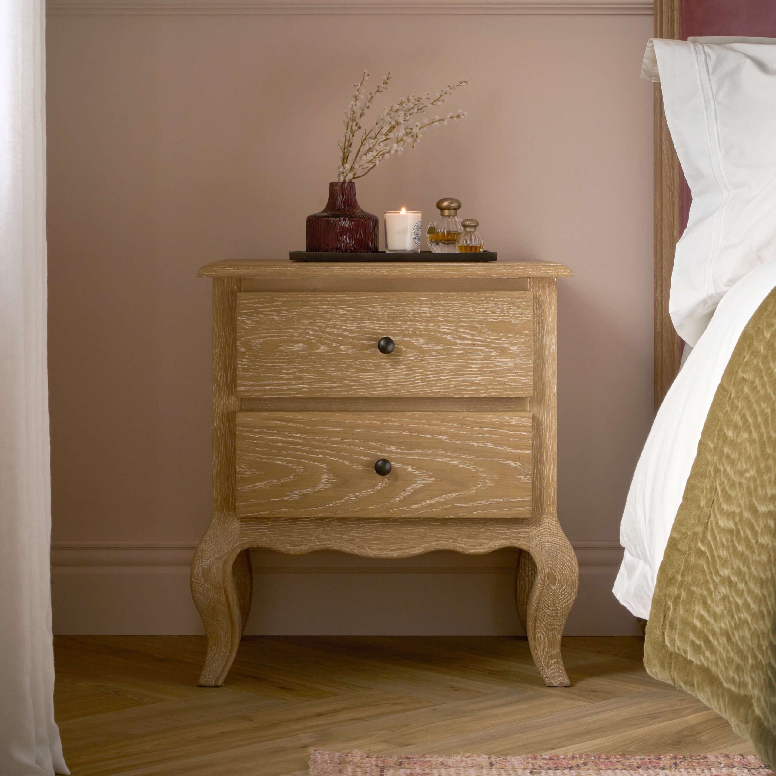 Sienna Beau two drawer bedside table in weathered oak