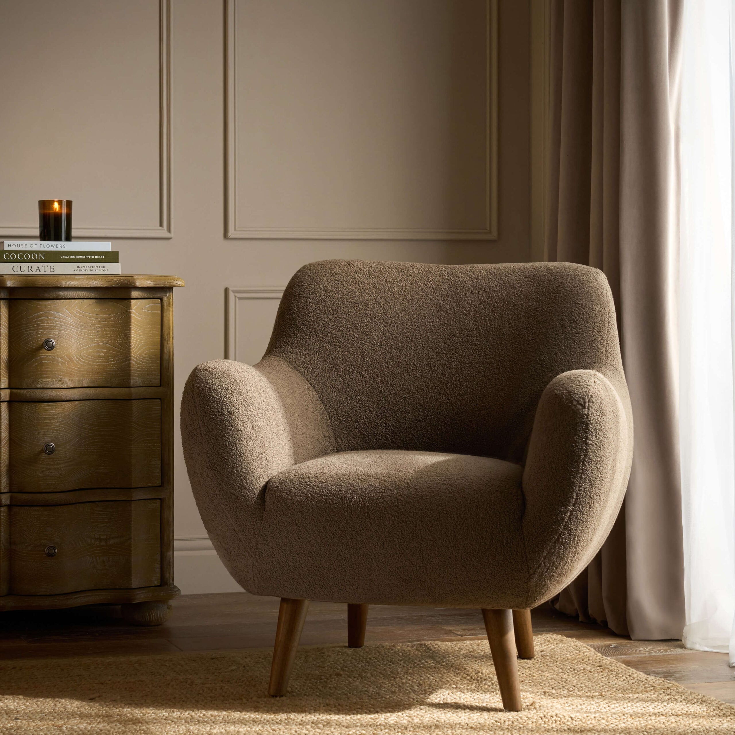Vermont boucle chair in a truffle tone