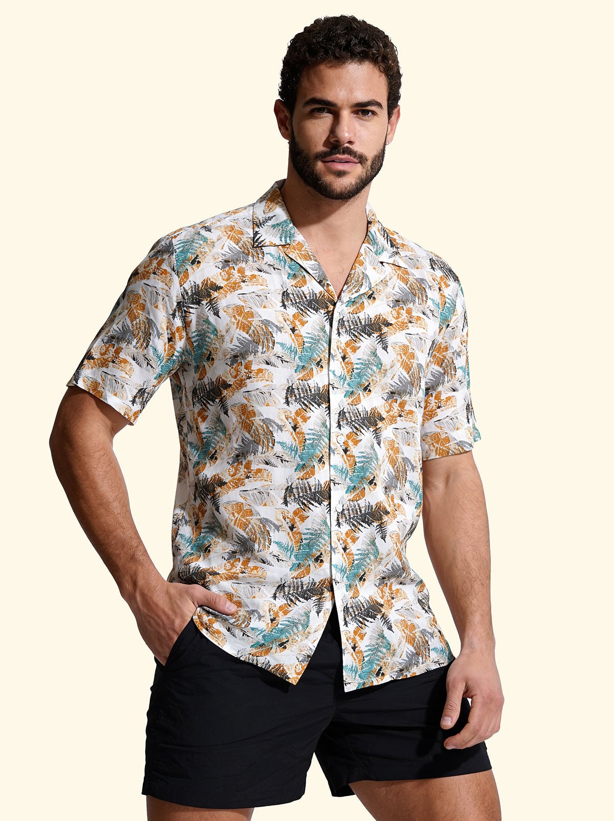 F**K mens printed short-sleeve viscose bowling shirt