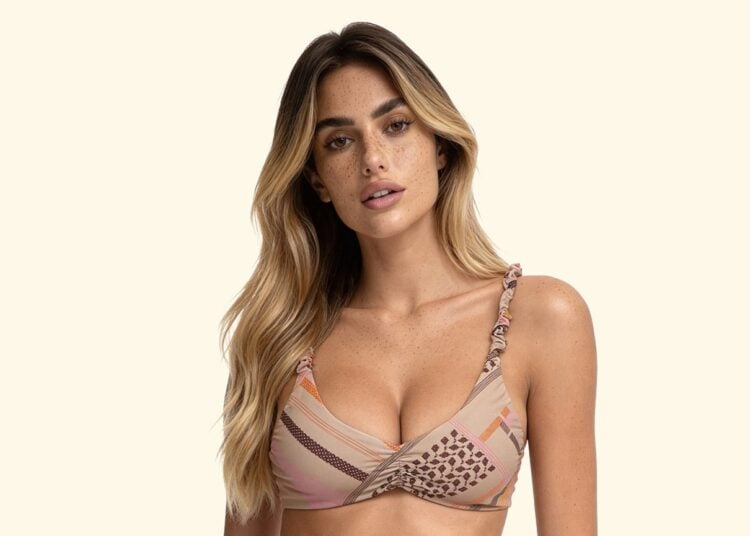 F**K printed bikini with fixed top and American-style bottoms