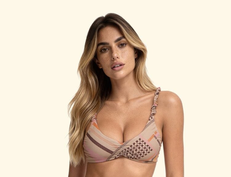 F**K printed bikini with fixed top and American-style bottoms