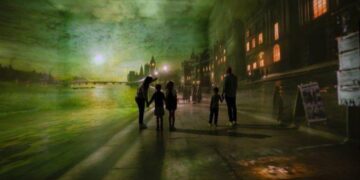 Visitors exploring a colorful immersive gallery at Frameless in London