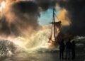 Visitors surrounded by a projected Rembrandt seascape in the World Around Us gallery