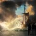 Visitors surrounded by a projected Rembrandt seascape in the World Around Us gallery