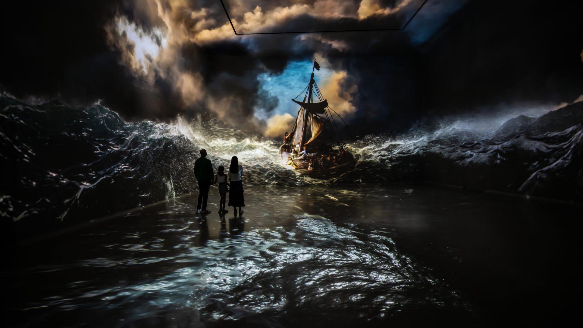 Surreal artwork projection inside the FRAMELESS Beyond Reality gallery