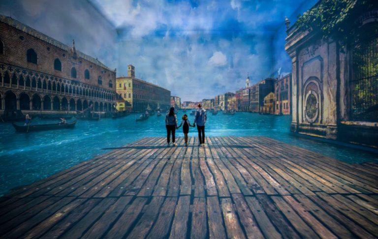 A projected Canaletto Venice scene inside the FRAMELESS galleries