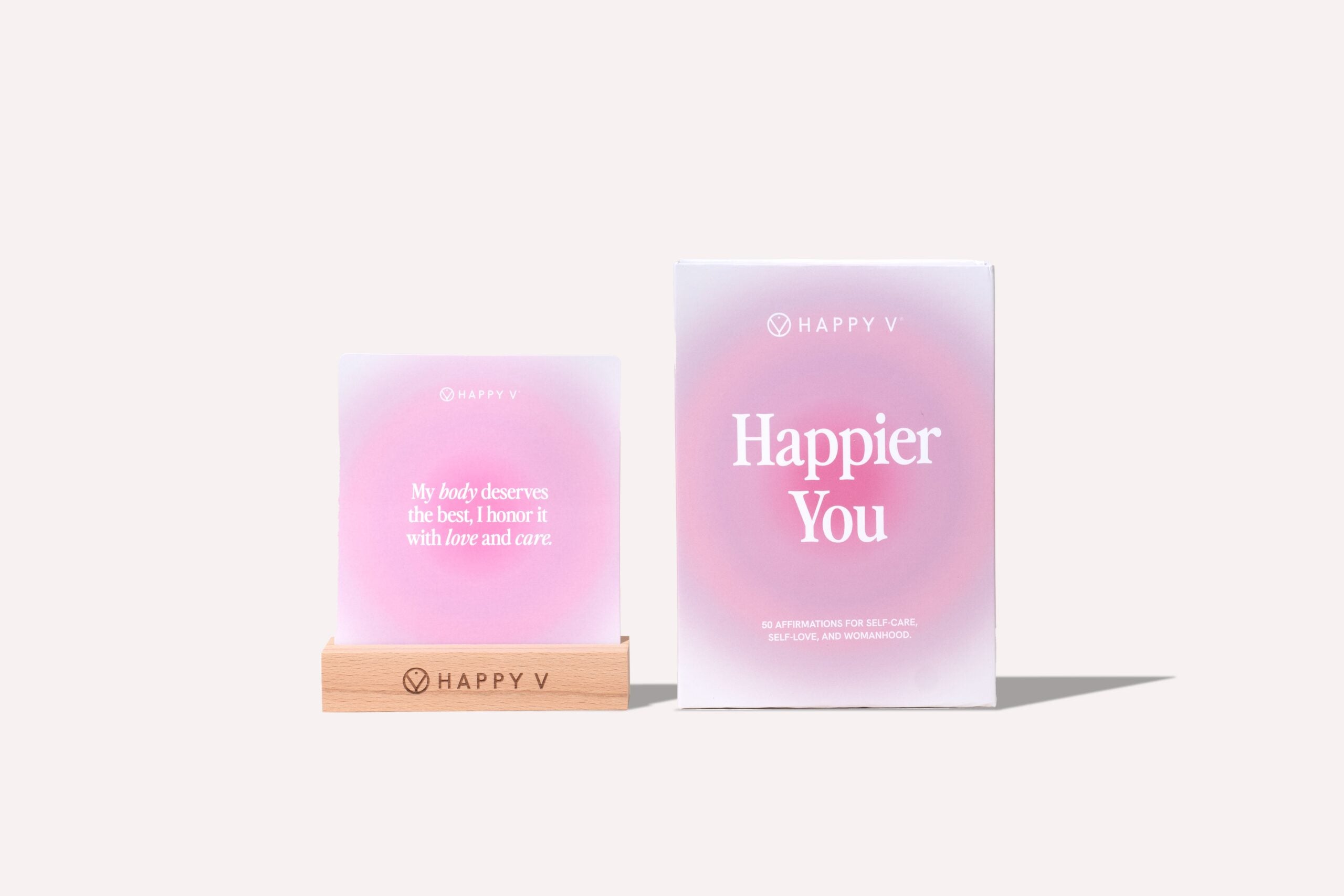 Happy V Affirmation Cards box and card