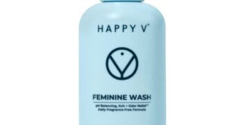 Happy V Feminine Wash bottle and product detail image