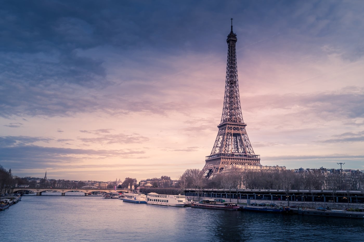 Eiffel Tower beside the river in Paris