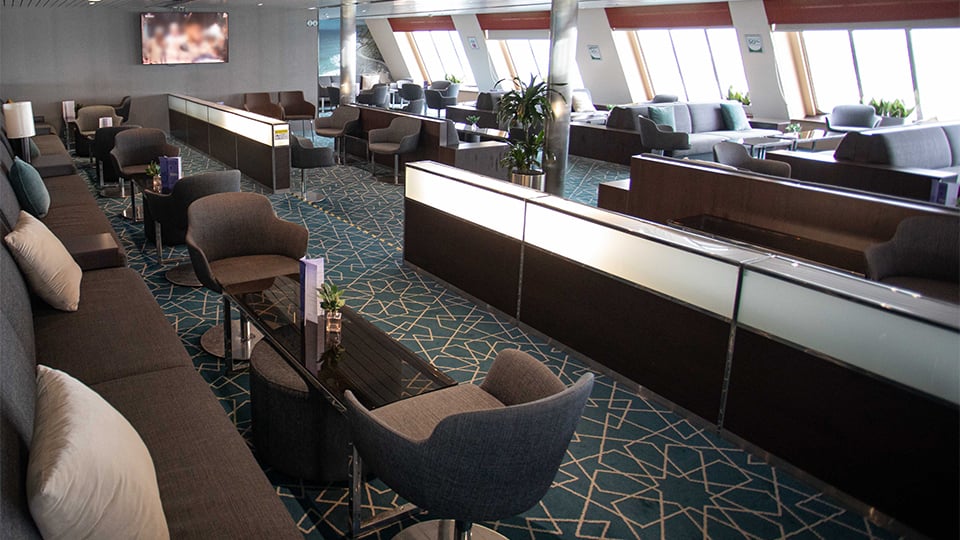 Ferry lounge interior aboard an Irish Ferries ship