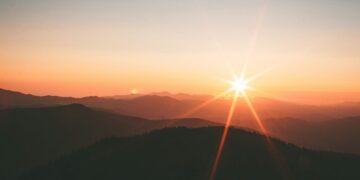 Sunset over mountain ridges