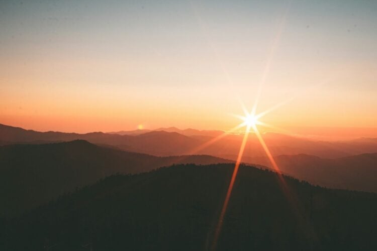 Sunset over mountain ridges