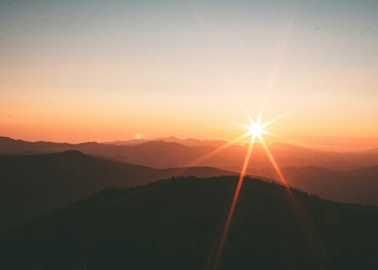 Sunset over mountain ridges