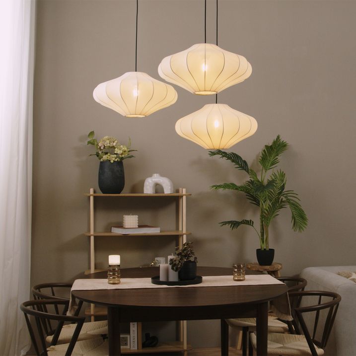 Beige Plu pendellampa i Japandi-stil med tre ljuspunkter
