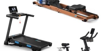 Merach home gym package with an exercise bike, treadmill and rower