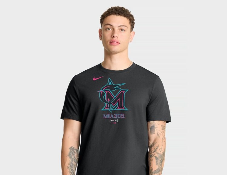 Black Nike Miami Marlins City Connect large logo T-shirt