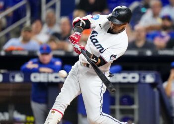 Miami Marlins batter swinging at loanDepot Park