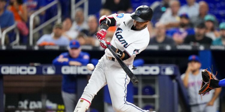 Miami Marlins batter swinging at loanDepot Park