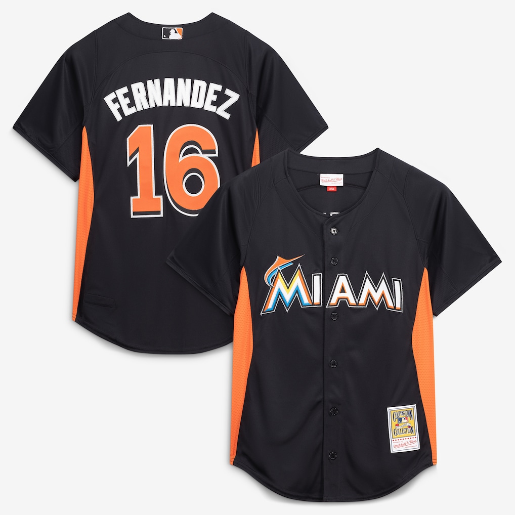 Black Mitchell and Ness Jose Fernandez Miami Marlins batting practice jersey