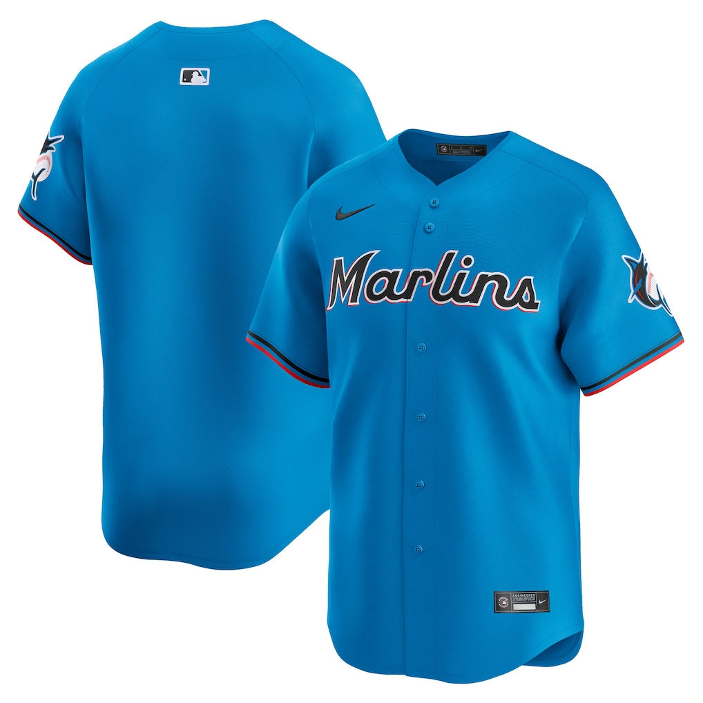 Blue Nike Limited Jersey with Miami Marlins graphics