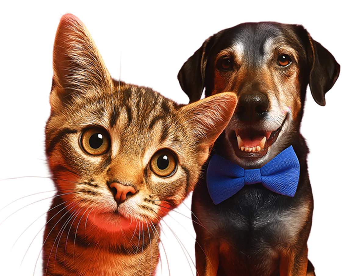 Cat and dog together in a playful pet portrait