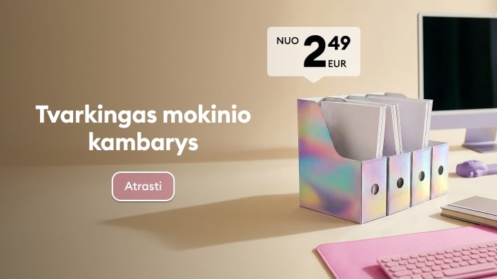 Mokinio kambario stalas su dokumentų laikikliais ir organizavimo priemonėmis