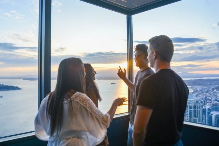 Sky View Observatory interior with Seattle views through the windows