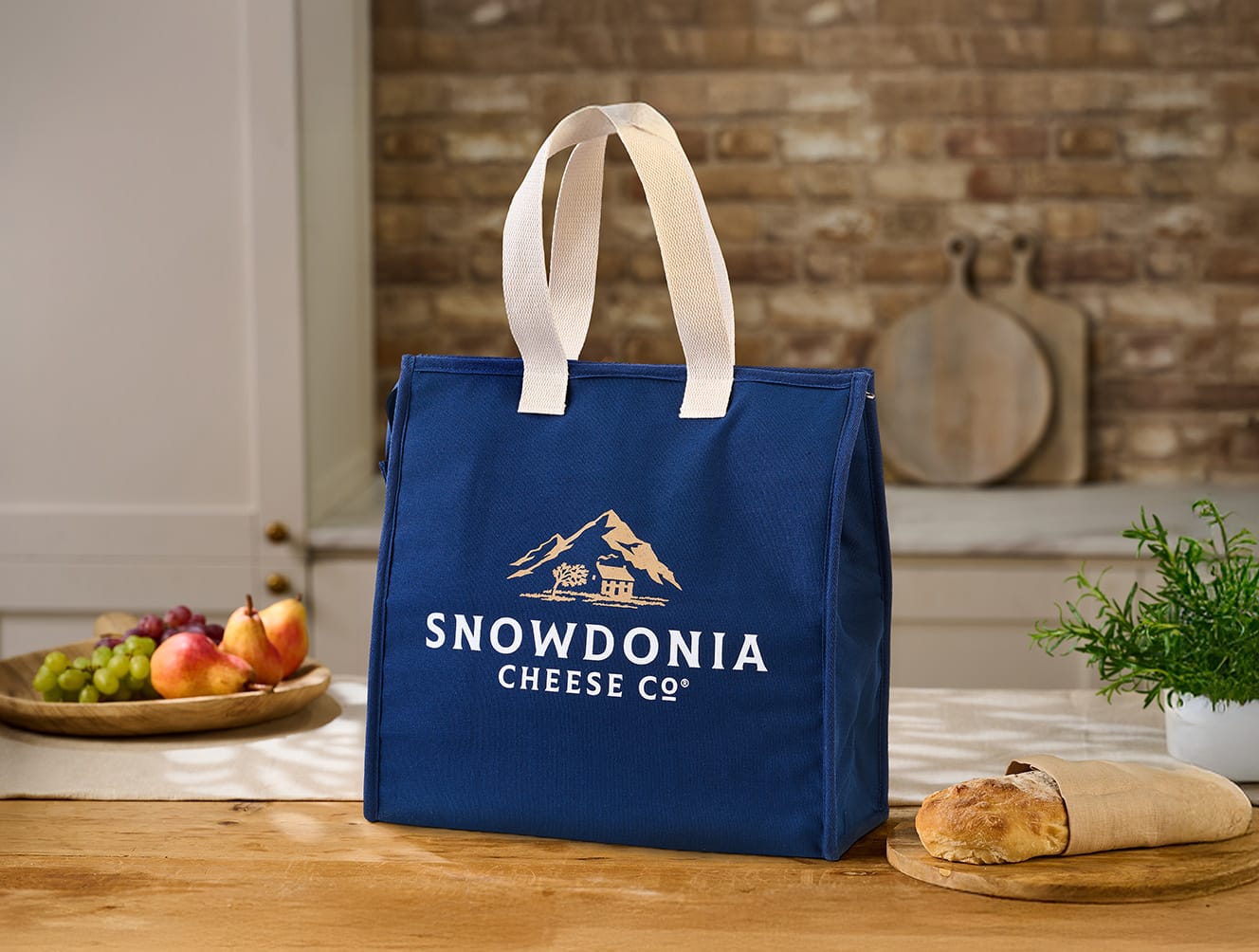 Slate blue insulated Snowdonia cheese cool bag