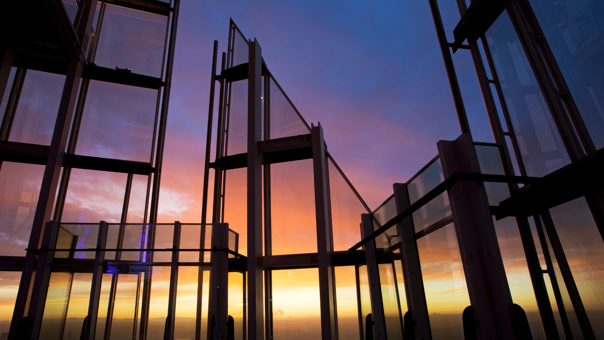 Open-air skydeck at sunset at The View from The Shard