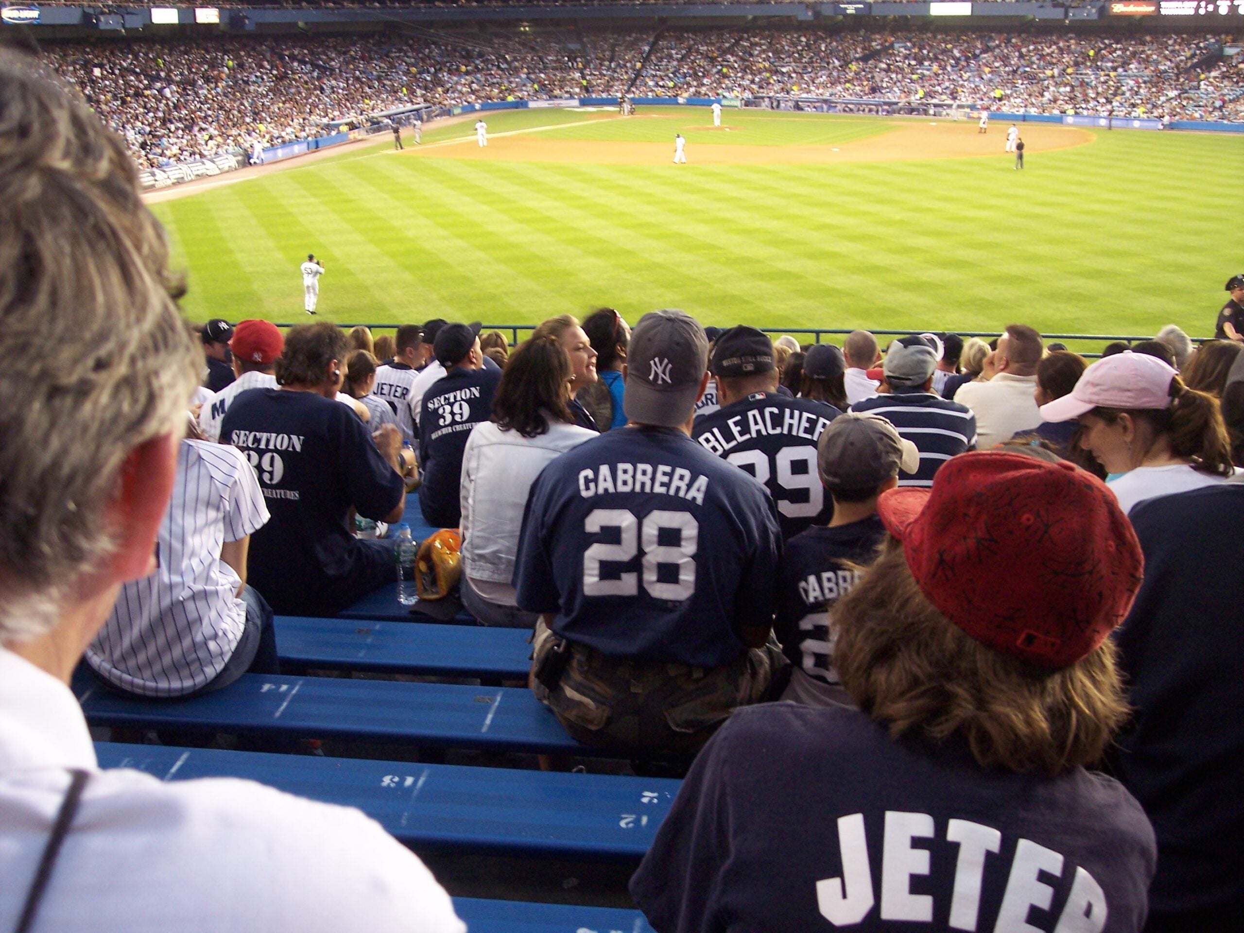 Yankees fans in the bleachers
