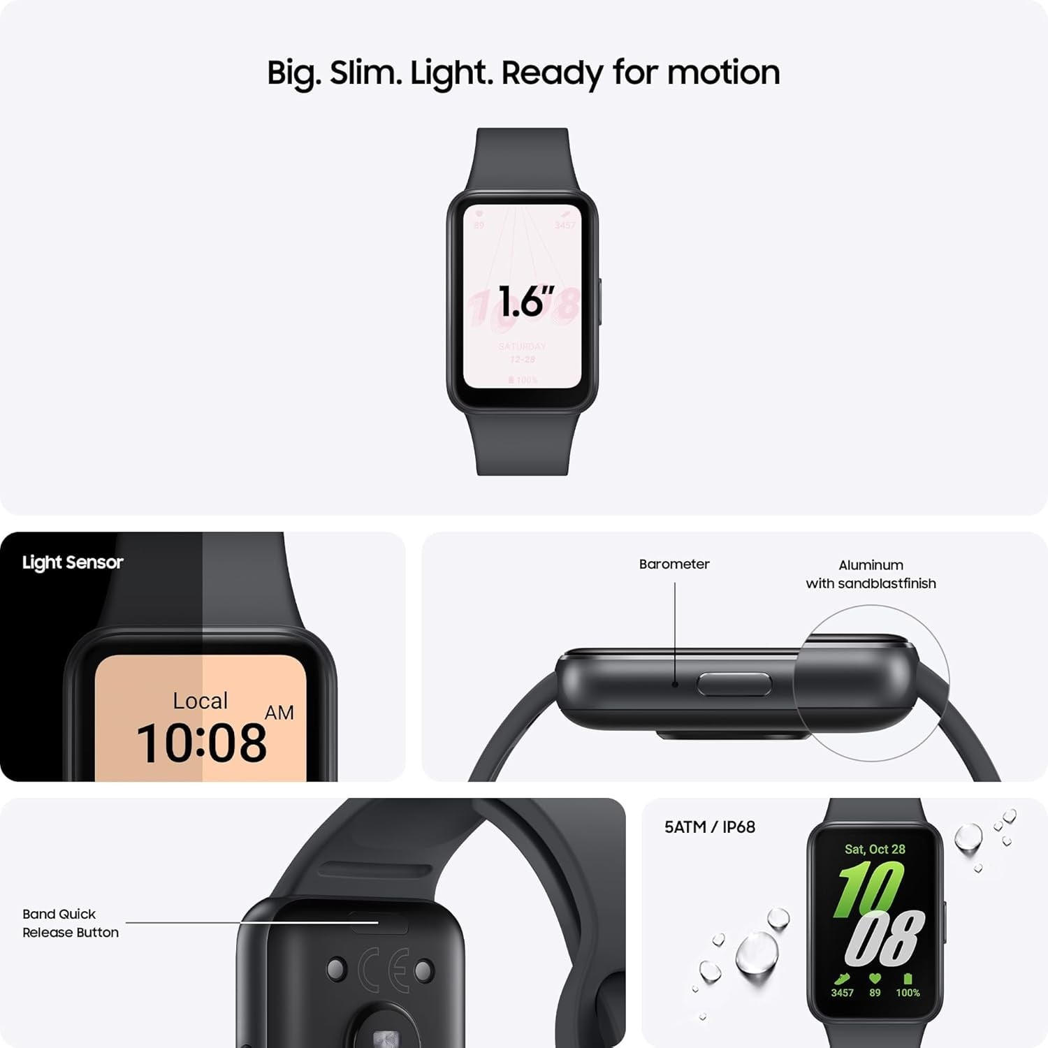 Samsung Galaxy Fit3 fitness tracker in grey on a clean product background