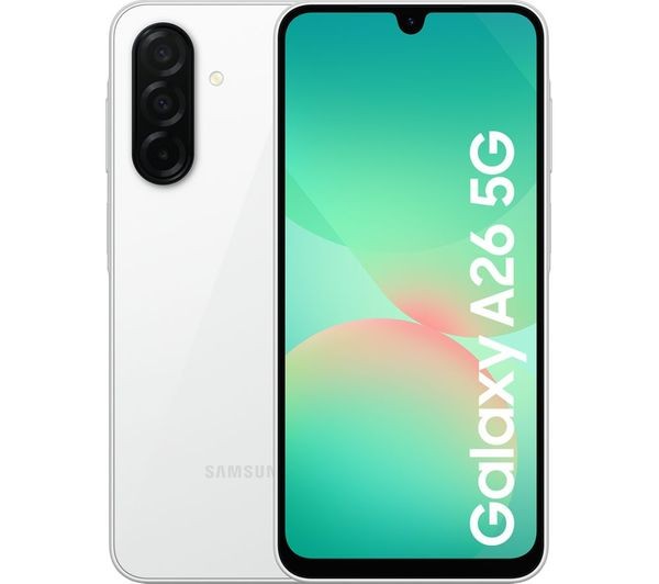 Samsung Galaxy A26 5G smartphone in white