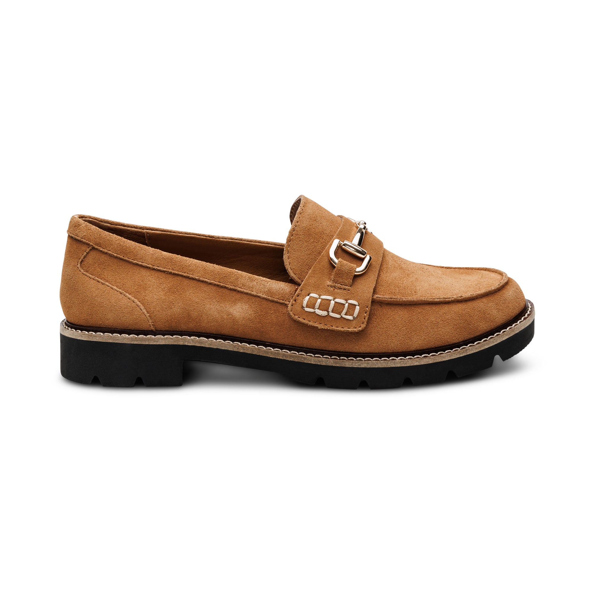 Tan suede Aetrex Collette arch support loafer