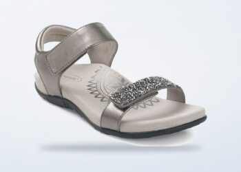 Jeweled gunmetal Aetrex Maria sandal