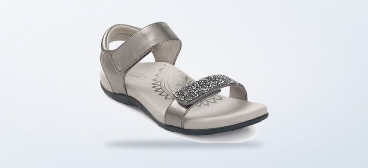 Jeweled gunmetal Aetrex Maria sandal