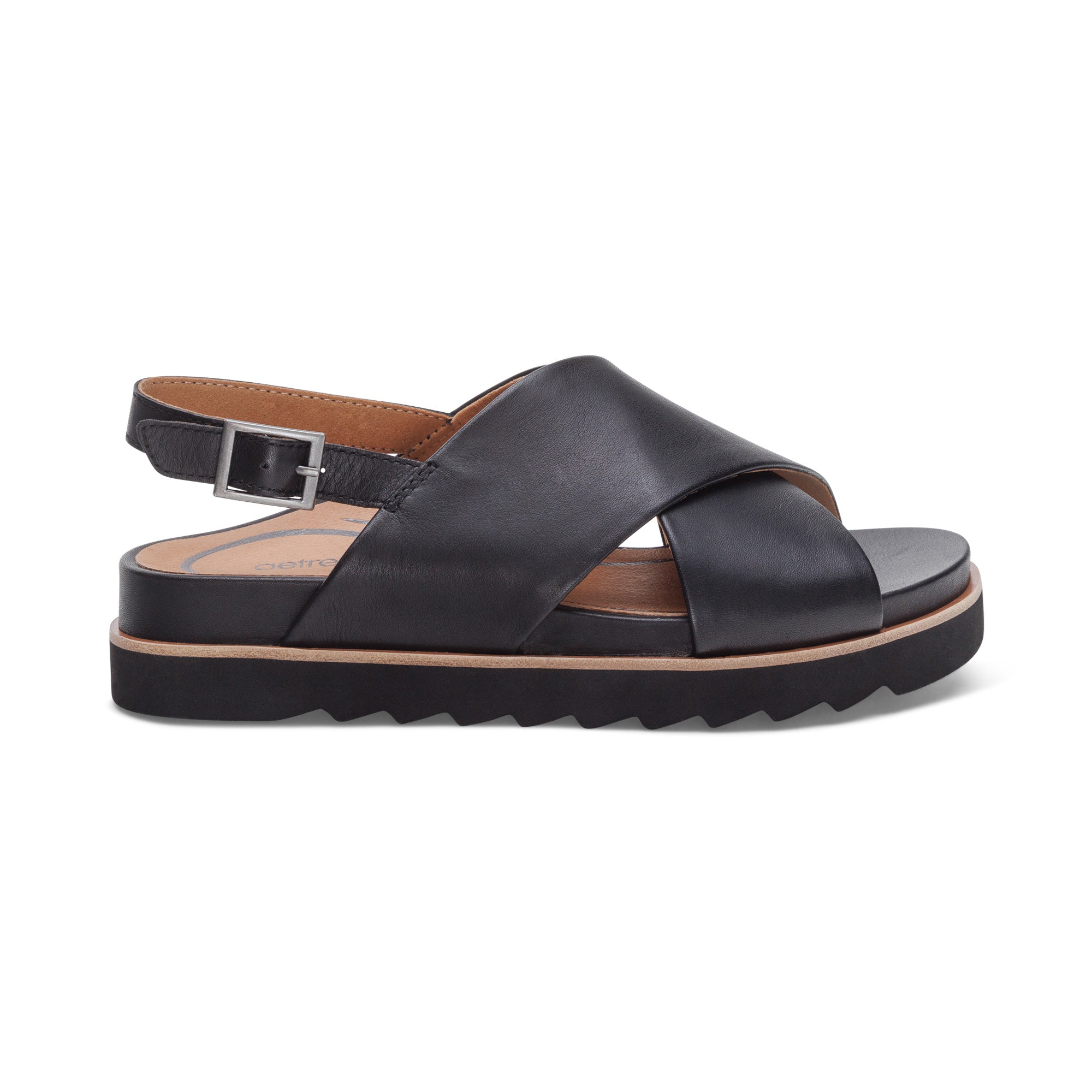 Black Aetrex Thea back strap cork flat sandal