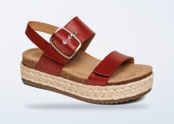 Red Aetrex Vania platform sandal with adjustable straps