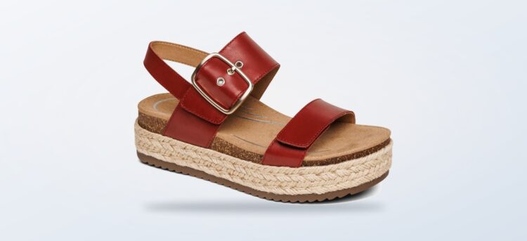 Red Aetrex Vania platform sandal with adjustable straps