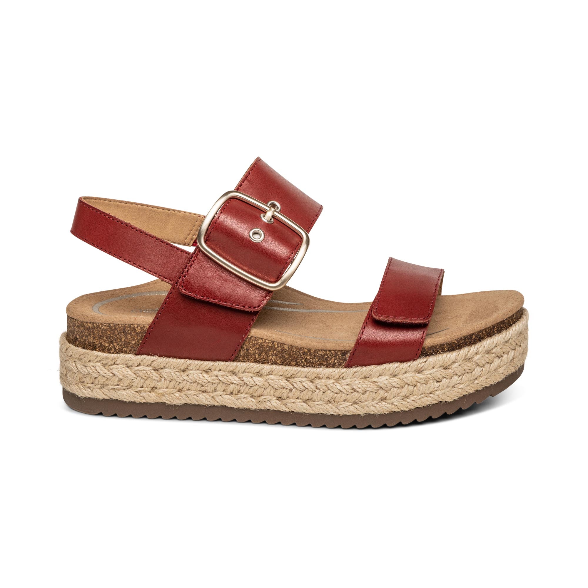 Red Aetrex Vania arch support platform sandal